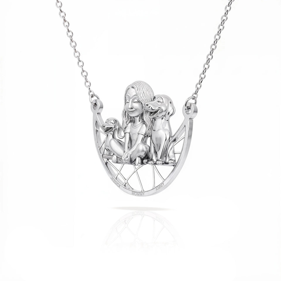 Paw & Heart – Custom Girl With Dogs Necklace