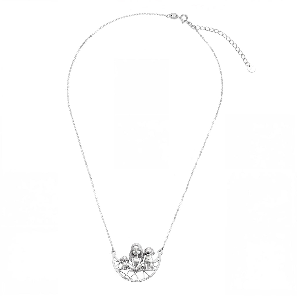 Paw & Heart – Custom Girl With Dogs Necklace