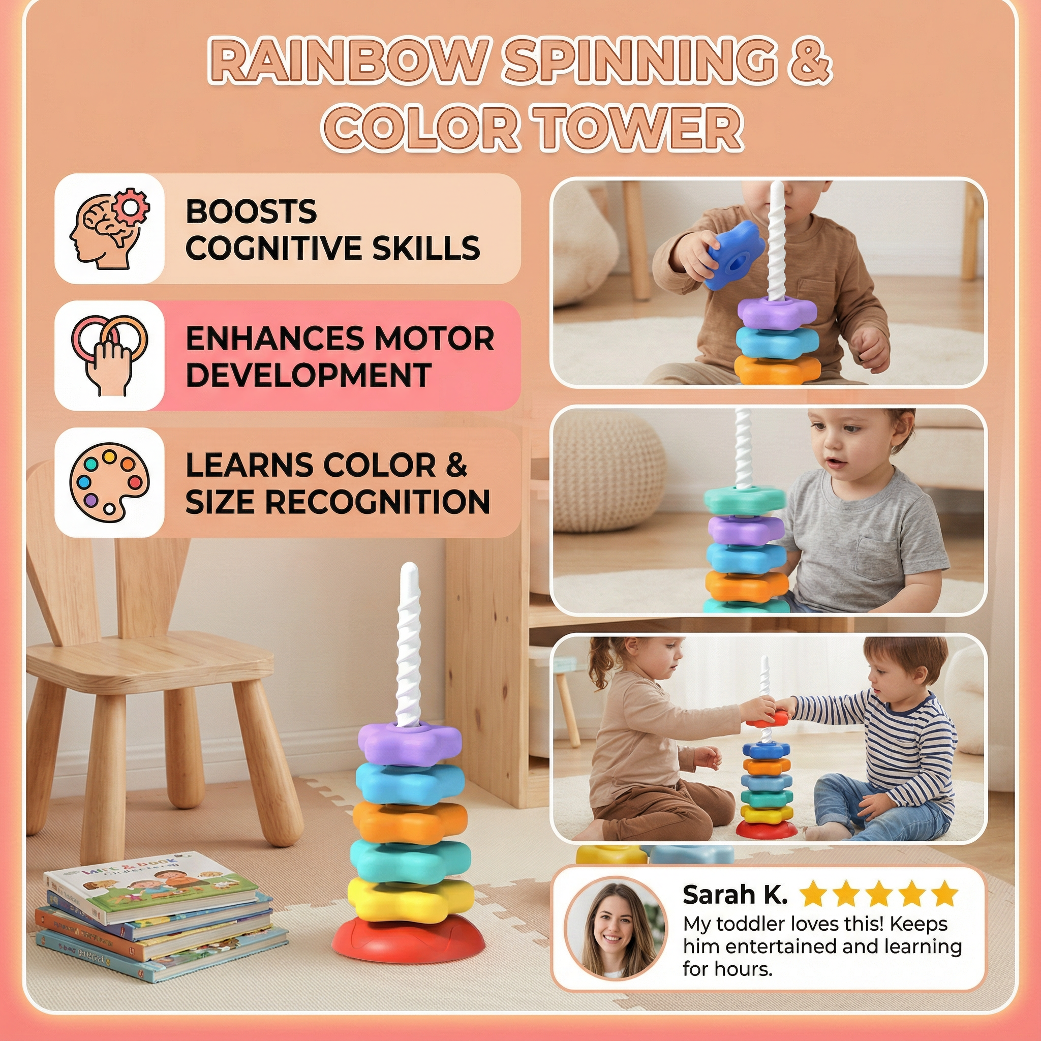 SpinStack - Rainbow Tower Toy