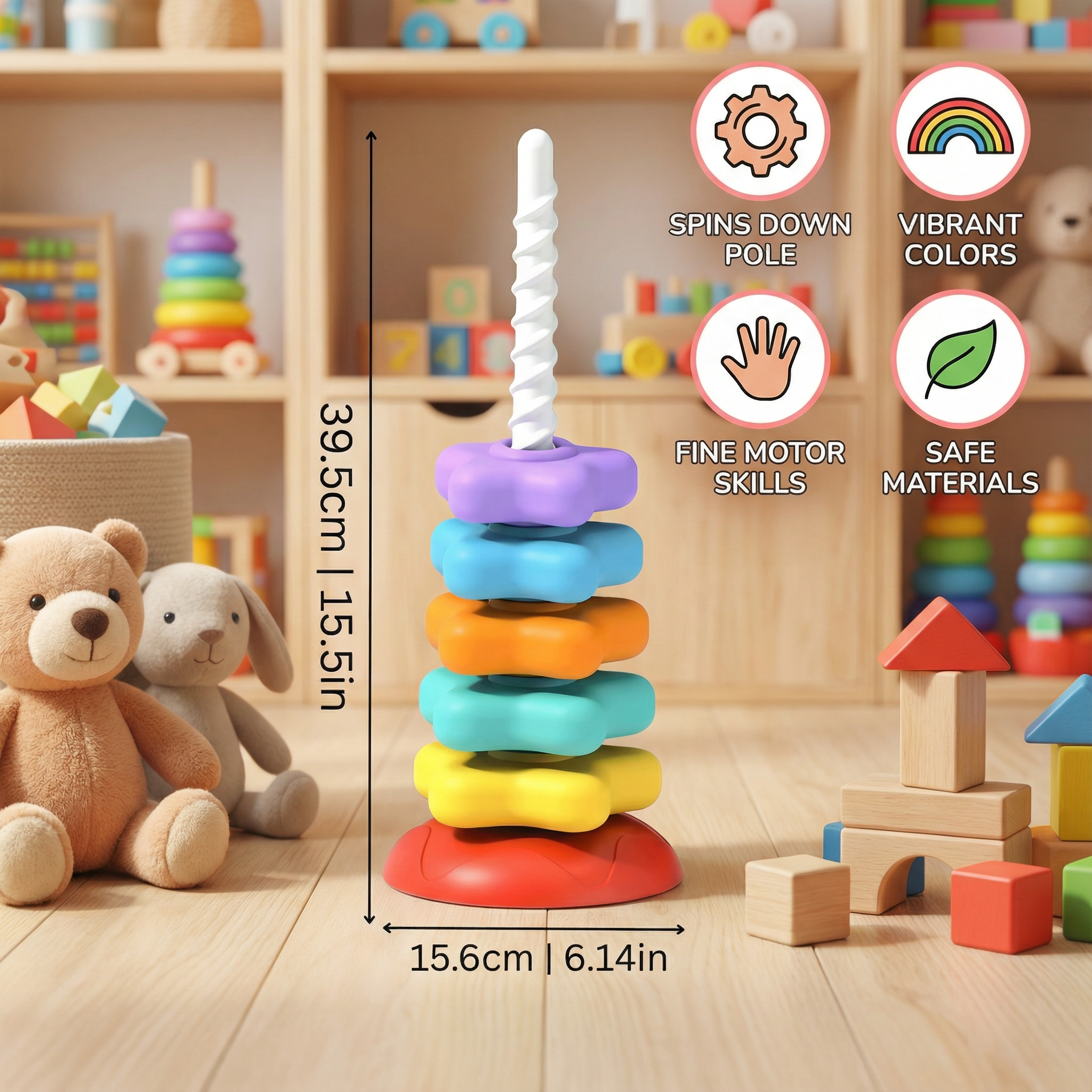 SpinStack - Rainbow Tower Toy
