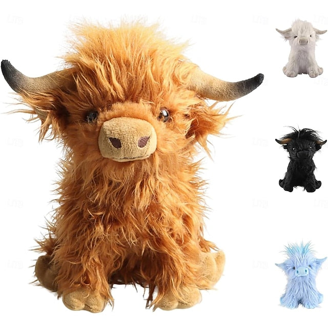 Simulation Highland Cow Plush Toy Soft Stuffed Lifelike Animal Toy Highland Cow Kawaii Kids Gift Toy for Boys Girls Birthday Gift