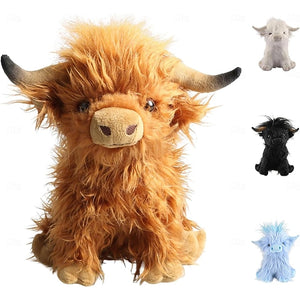 Simulation Highland Cow Plush Toy Soft Stuffed Lifelike Animal Toy Highland Cow Kawaii Kids Gift Toy for Boys Girls Birthday Gift