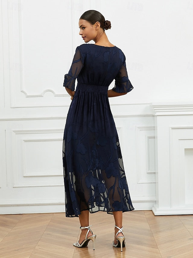 Women's Maxi Dress Semi Formal Dress A Line Dress Elegant Work Birthday Flutter Sleeve Wedding Guest Cocktail Party Formal Evening Regular Fit Solid Color Plain Half Sleeve V Neck Black Pink Red Green
