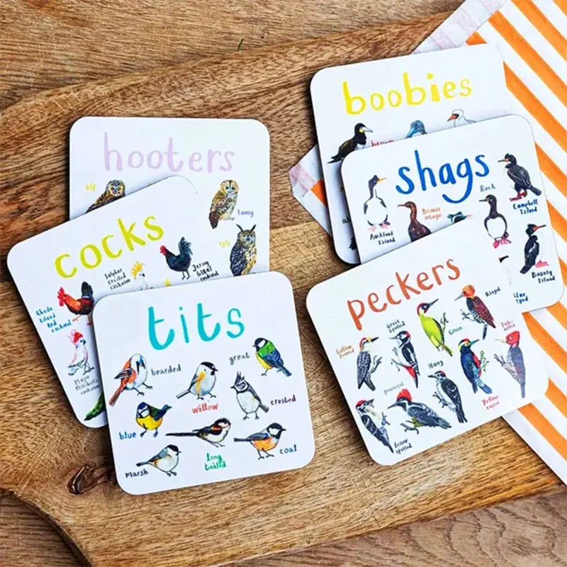🐦Set of 6 Bird Pun Coasters Marnetic