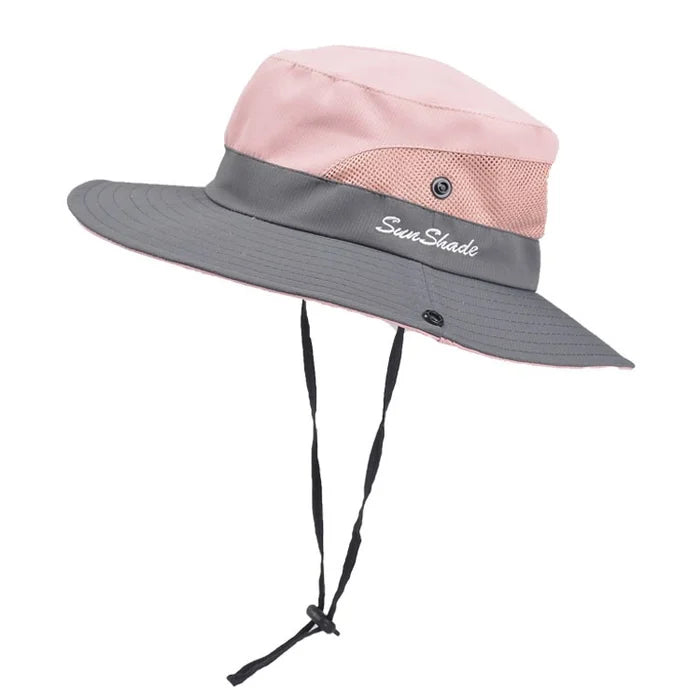 DeliaWinterfel Summer Wide Brim Bob Hiking Hat Double Child-pink 56-58cm