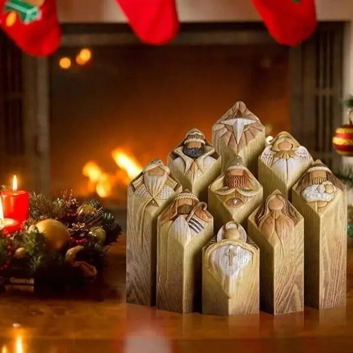 Heaven Nativity Tree Pillar Statues (9pcs) marnetic
