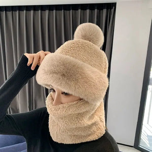 Windproof Fuzzy Beanie Scarf Hat marnetic