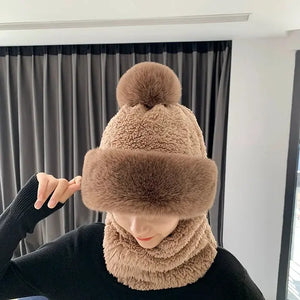 Windproof Fuzzy Beanie Scarf Hat marnetic