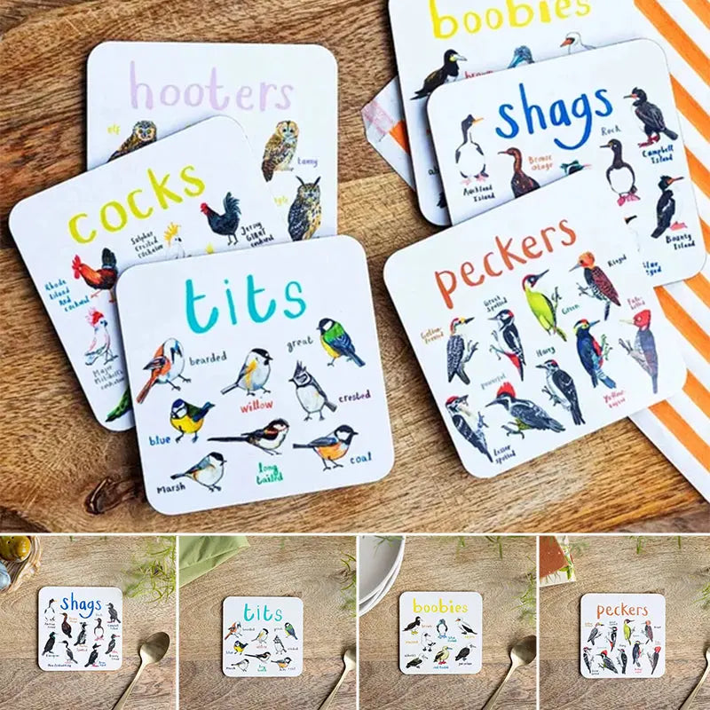 🐦Set of 6 Bird Pun Coasters Marnetic