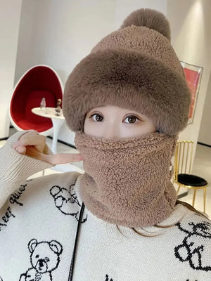 Windproof Fuzzy Beanie Scarf Hat marnetic