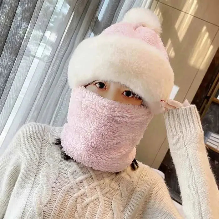 Windproof Fuzzy Beanie Scarf Hat marnetic