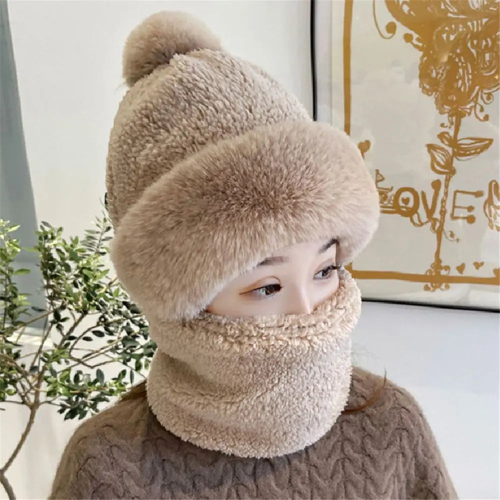 Windproof Fuzzy Beanie Scarf Hat marnetic