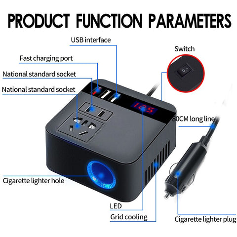 QuickCharge™ - 150W Car Power Inverter LED Display Fast Charger