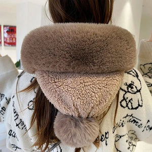 Windproof Fuzzy Beanie Scarf Hat marnetic