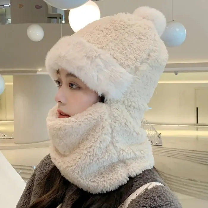 Windproof Fuzzy Beanie Scarf Hat marnetic