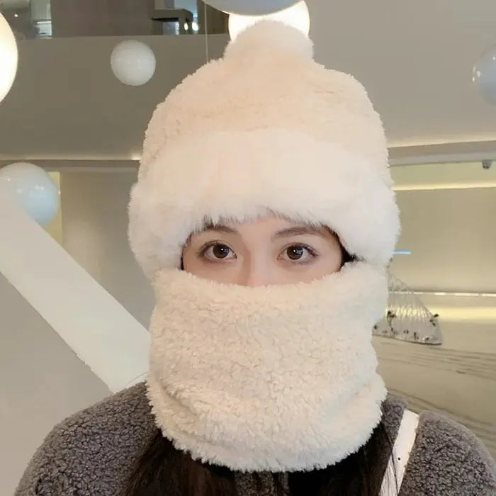 Windproof Fuzzy Beanie Scarf Hat marnetic