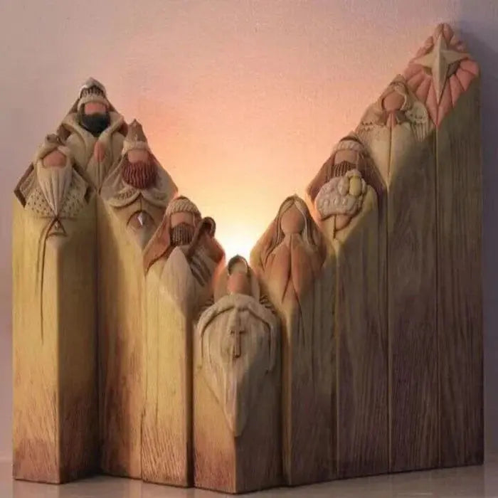 Heaven Nativity Tree Pillar Statues (9pcs) marnetic