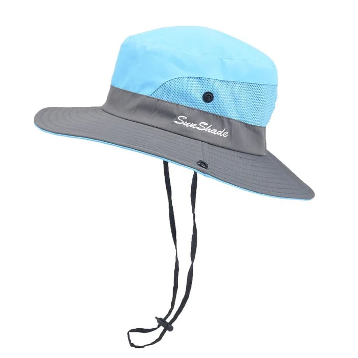 DeliaWinterfel Summer Wide Brim Bob Hiking Hat Doub Child - Blue 56-58cm