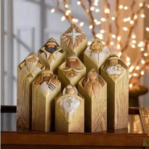 Heaven Nativity Tree Pillar Statues (9pcs) marnetic