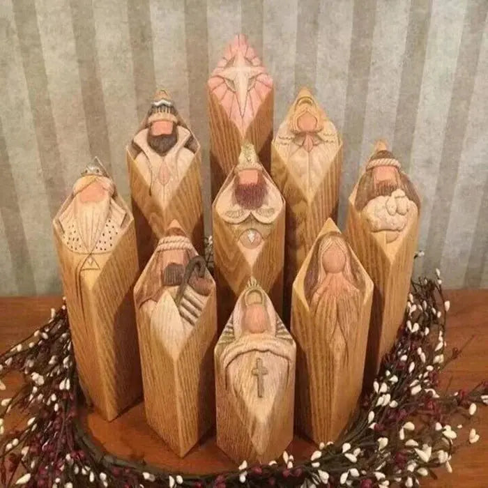 Heaven Nativity Tree Pillar Statues (9pcs) marnetic